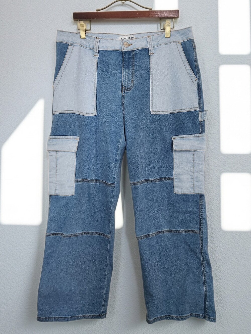 Gogo Soft And Stretchy Utility Relaxed Fit Wide Leg Patchwork Jeans Size 17